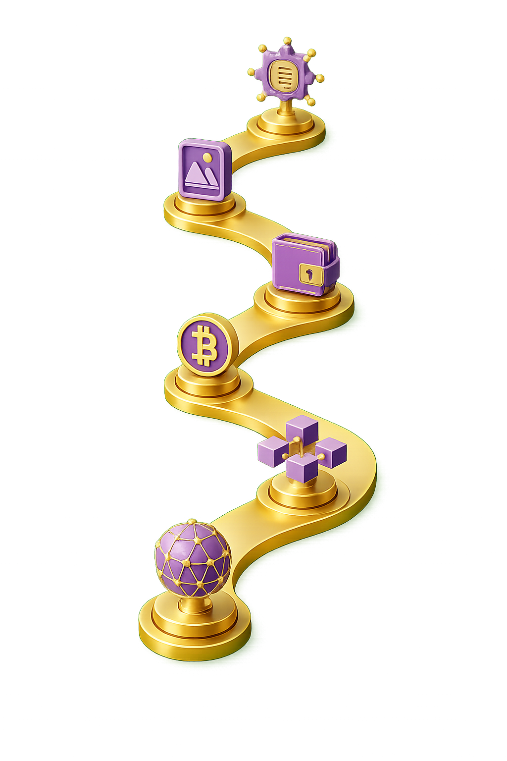 Golden winding path illustration showing the Web3 beginner learning journey